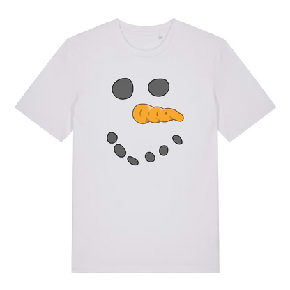 White christmas t-shirt with a snowman face design 