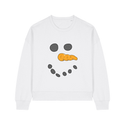 white christmas sweater with the graphic of a snowman's face