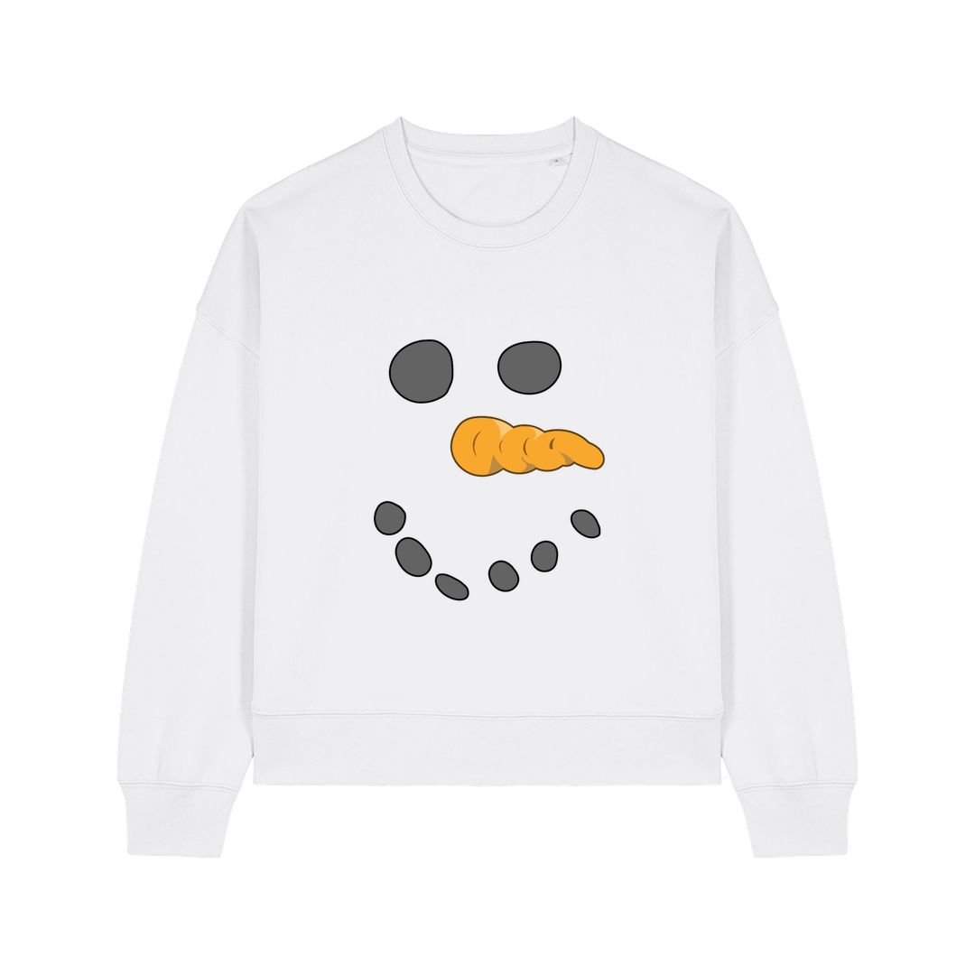 white christams sweater with the graphic of a snowmans face