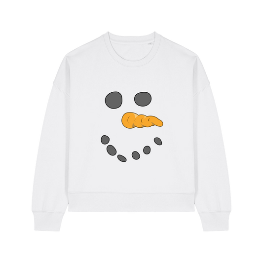 white christams sweater with the graphic of a snowmans face