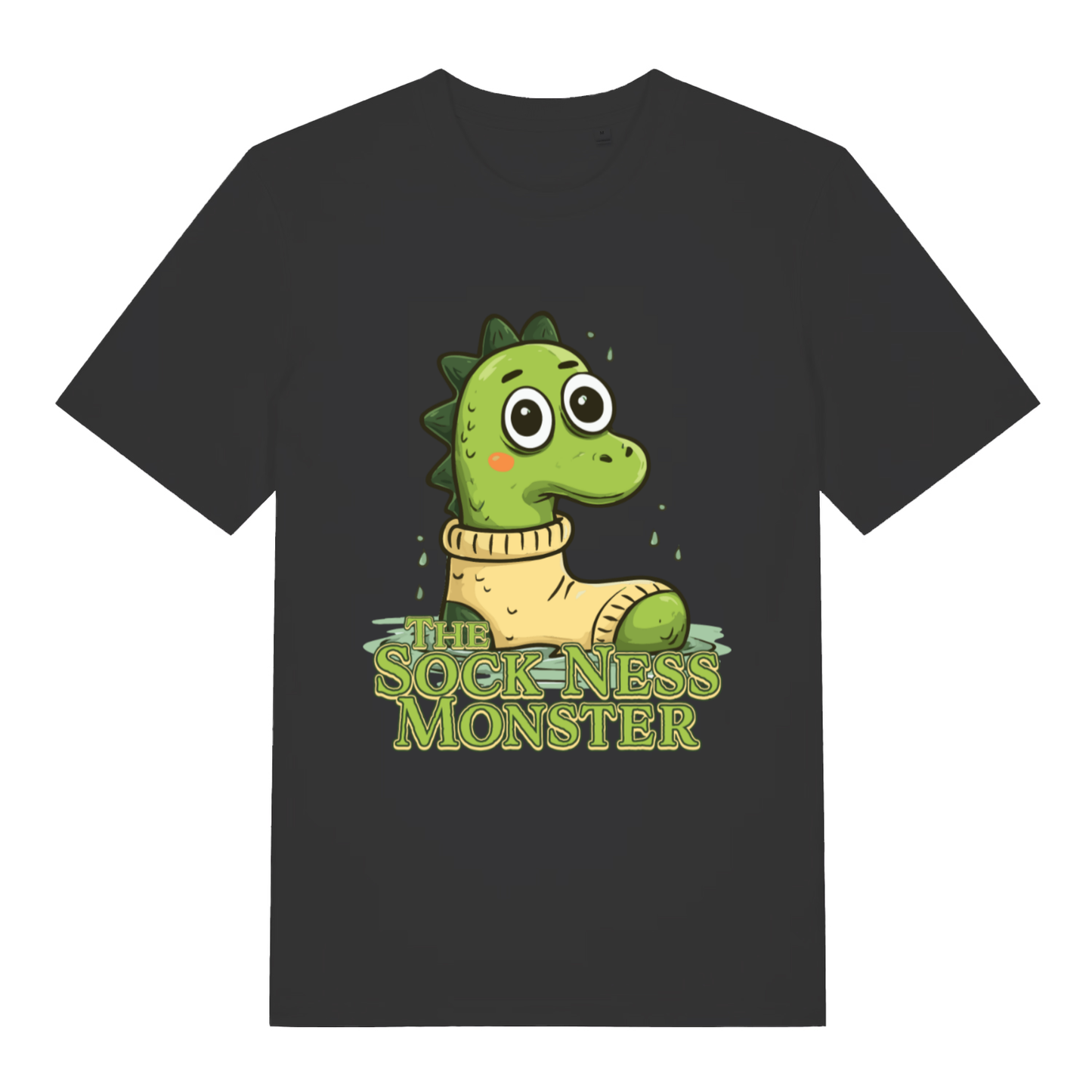 Black The Sock Ness Monster funny animal t-shirt with cartoon loch ness in sock design  