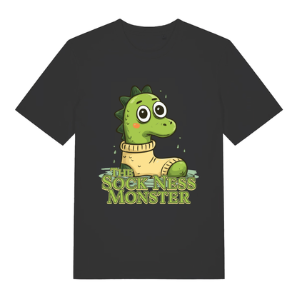 Black The Sock Ness Monster funny animal t-shirt with cartoon loch ness in sock design  