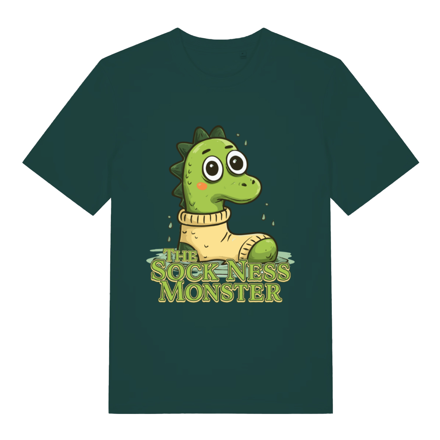 Green The Sock Ness Monster funny animal t-shirt featuring cheeky sock monster graphic  