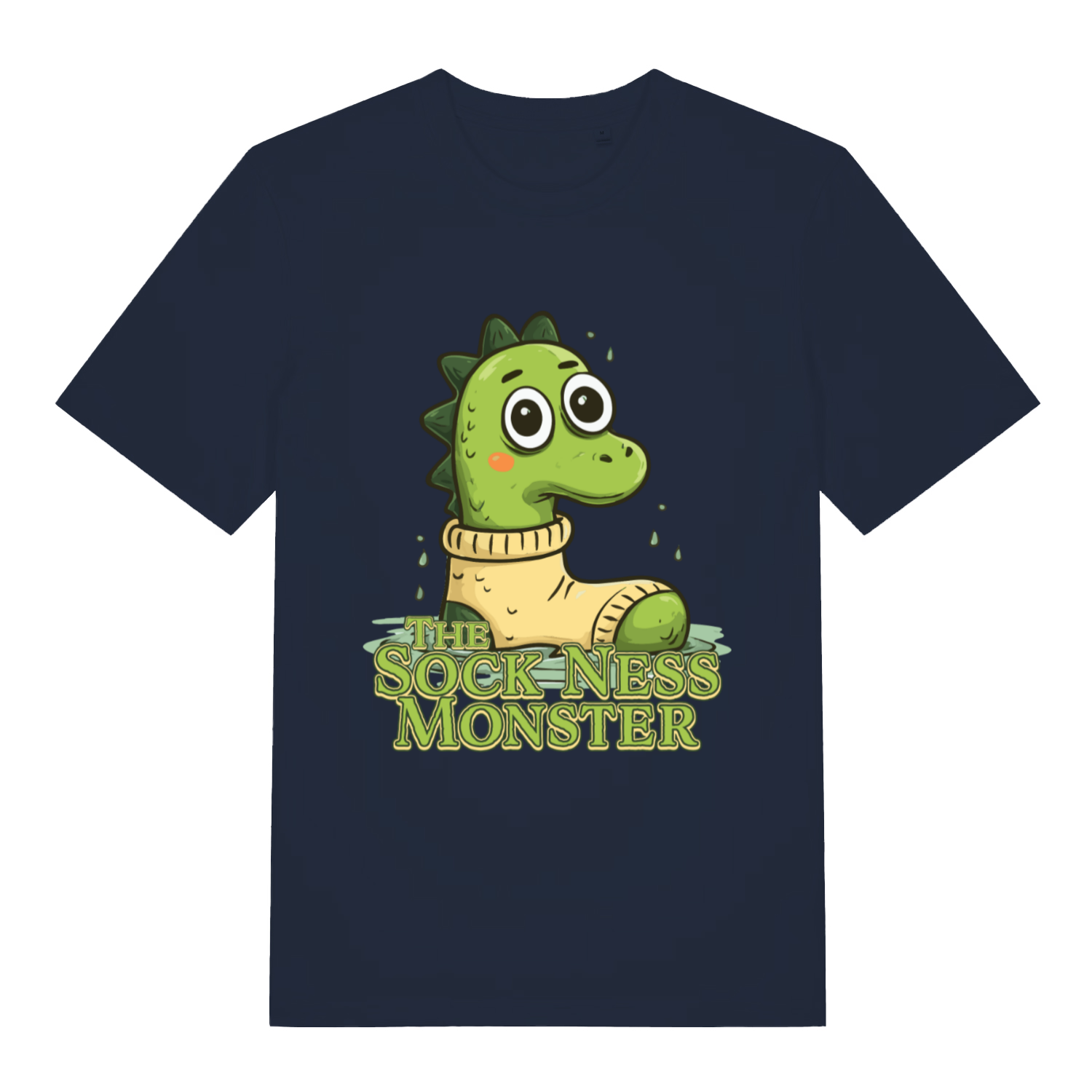 Navy The Sock Ness Monster funny animal t-shirt showing witty animal pun design  