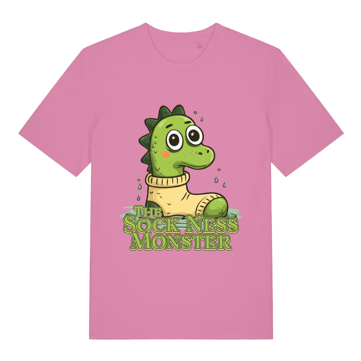 Pink The Sock Ness Monster funny animal t-shirt with bold sock ness lettering  
