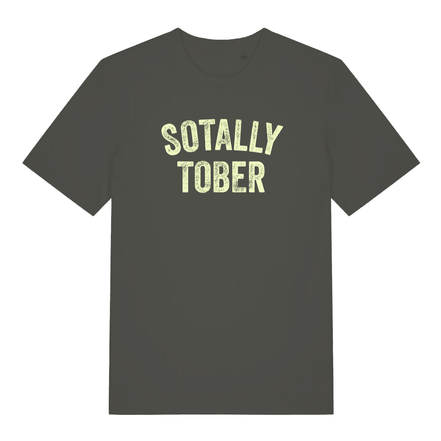 khaki funny slogan t-shirt with the text 'sotally tober'