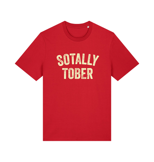 red funny slogan t-shirt with 'sotally tober'