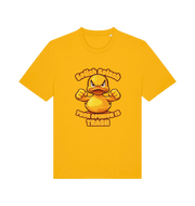 yellow funny offensive t-shirt with the graphic of a cartoon duck and the slogan 'splish splash your opinion is trash'