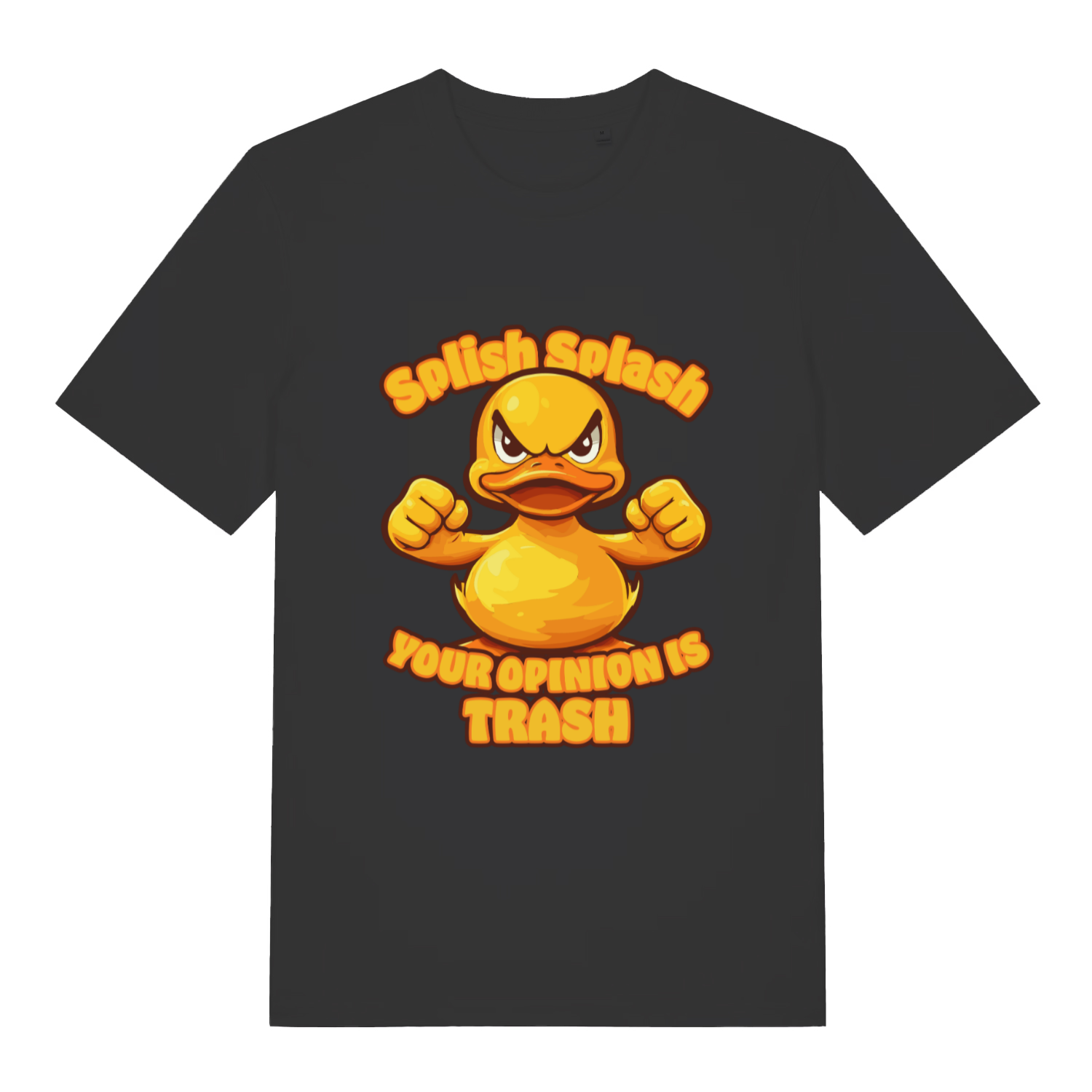 Black Splish Splash Your Opinion Is Trash funny animal t-shirt with angry duck flexing design  