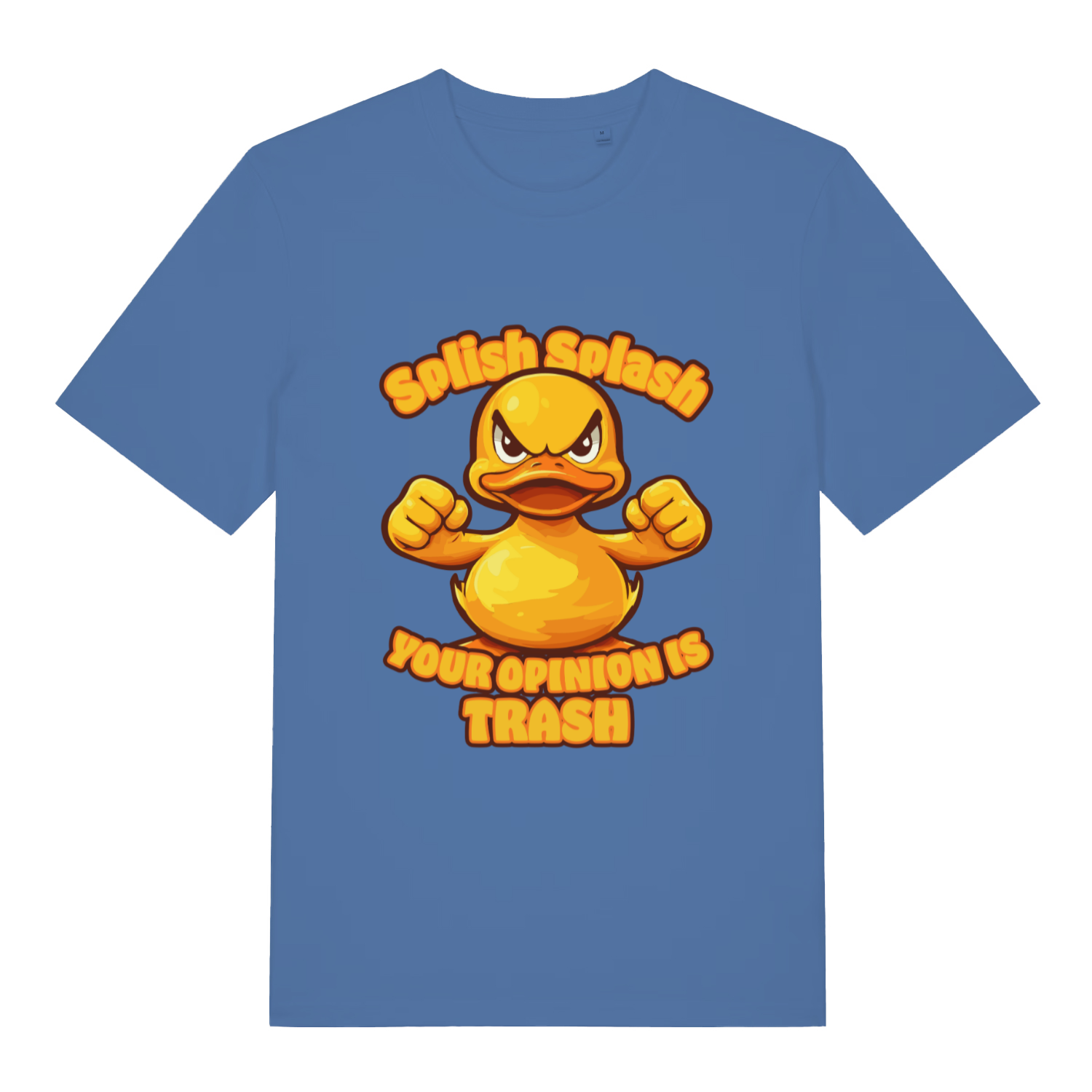 Blue Splish Splash Your Opinion Is Trash funny animal t-shirt featuring cheeky rubber duck graphic  