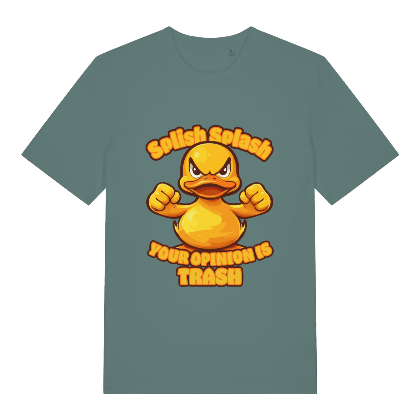 Green Splish Splash Your Opinion Is Trash funny animal t-shirt with classic poultry banter print  