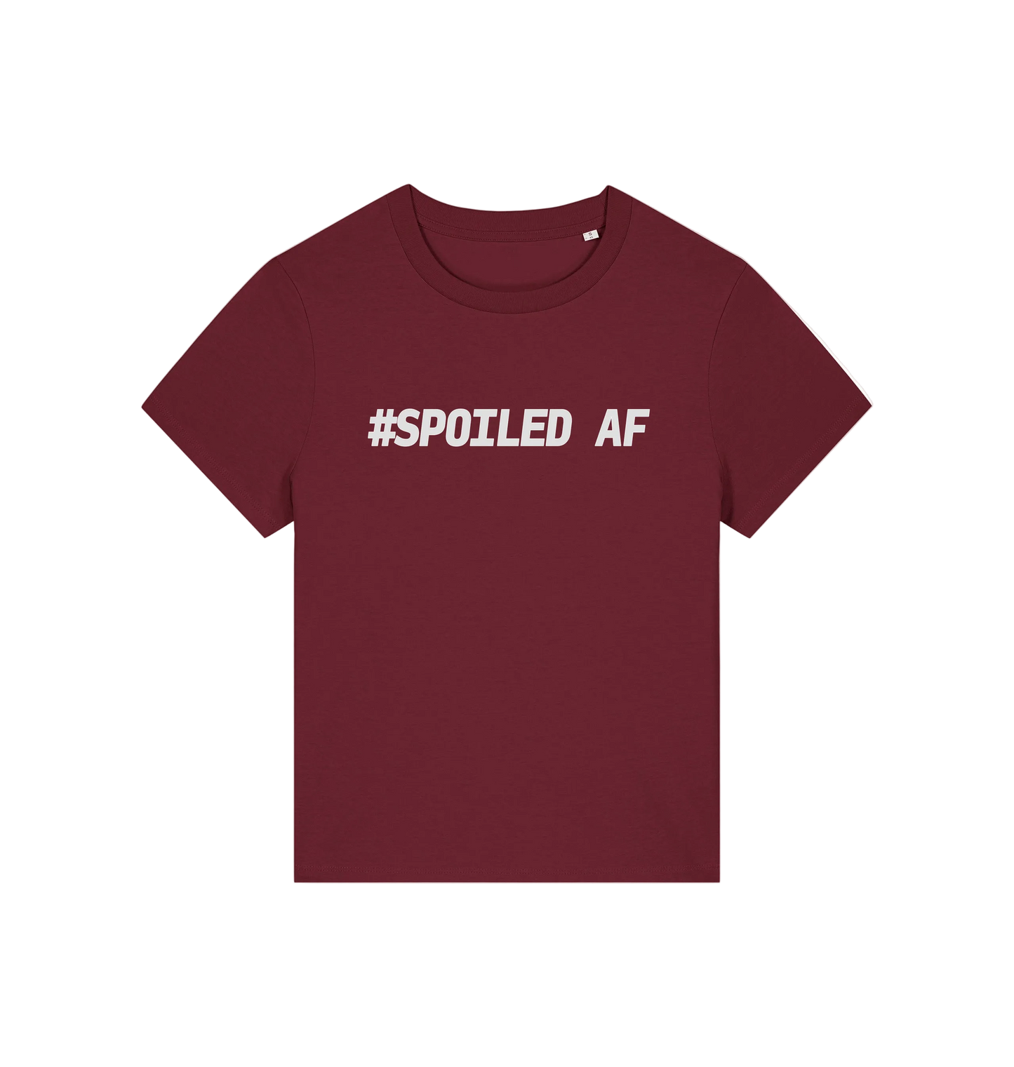 burgundy matching t-shirt with the slogan 'spoiled af'