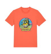 orange funny music t-shirt featuring a cartoon sponge dressed like snoop dogg and the slogan 'spongedogg snooppants'