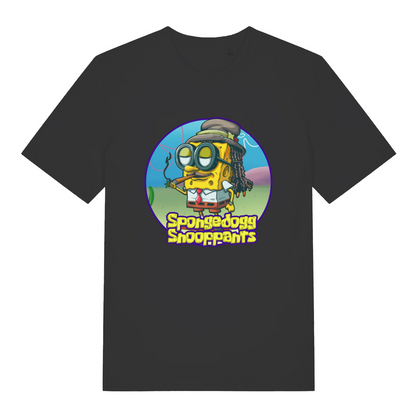 black women's graphic t-shirt with the graphic of spongebob dressed as snopp dogg and the slogan 'spongedogg snooppants'