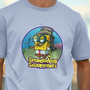parody T-shirt with a character resembling SpongeBob SquarePants wearing sunglasses and a hat, looking like snoopdogg with 'Spongedogg Snoopants' text.