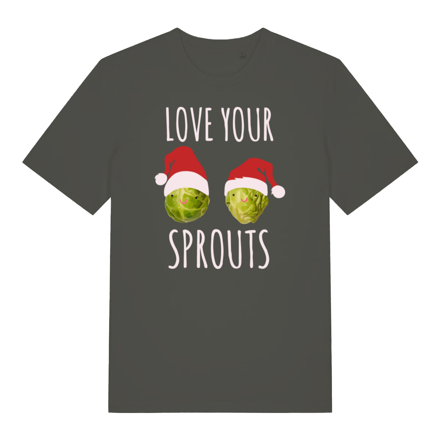 Khaki Love Your Sprouts funny Christmas t-shirt with bold Christmas party lettering  