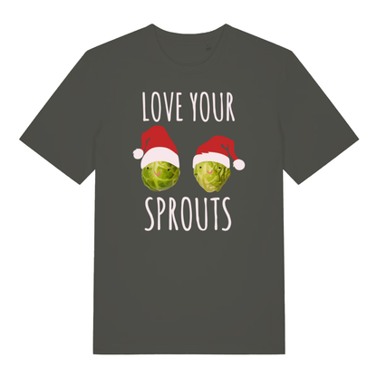 Khaki Love Your Sprouts funny Christmas t-shirt with bold Christmas party lettering  