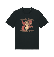 black funny t-shirt with the graphic of cupid and the slogan 'stealin hearts and blastin farts'