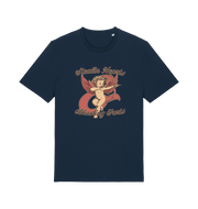 navy funny t-shirt with the graphic of cupid and the slogan 'stealin hearts and blastin farts'