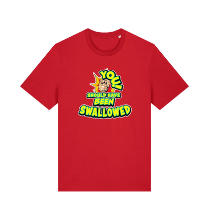 red funny offensive t-shirt with the slogan 'you should have been swallowed'