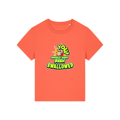 orange funny offensive t-shirt with the slogan 'you should have been swallowed'