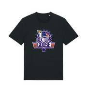 black movie t-shirt with the graphic of a goose and the slogan 'talk to me goose'