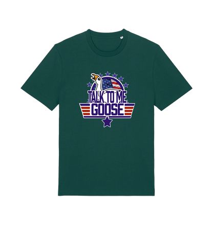 green movie t-shirt with the graphic of a goose and the slogan 'talk to me goose'