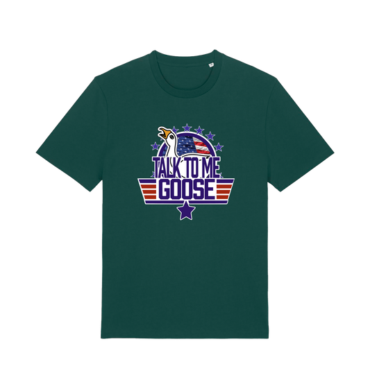 green movie t-shirt with the graphic of a goose and the slogan 'talk to me goose'