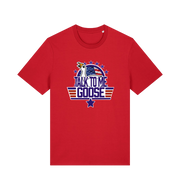 red movie t-shirt with the graphic of a goose and the slogan 'talk to me goose'
