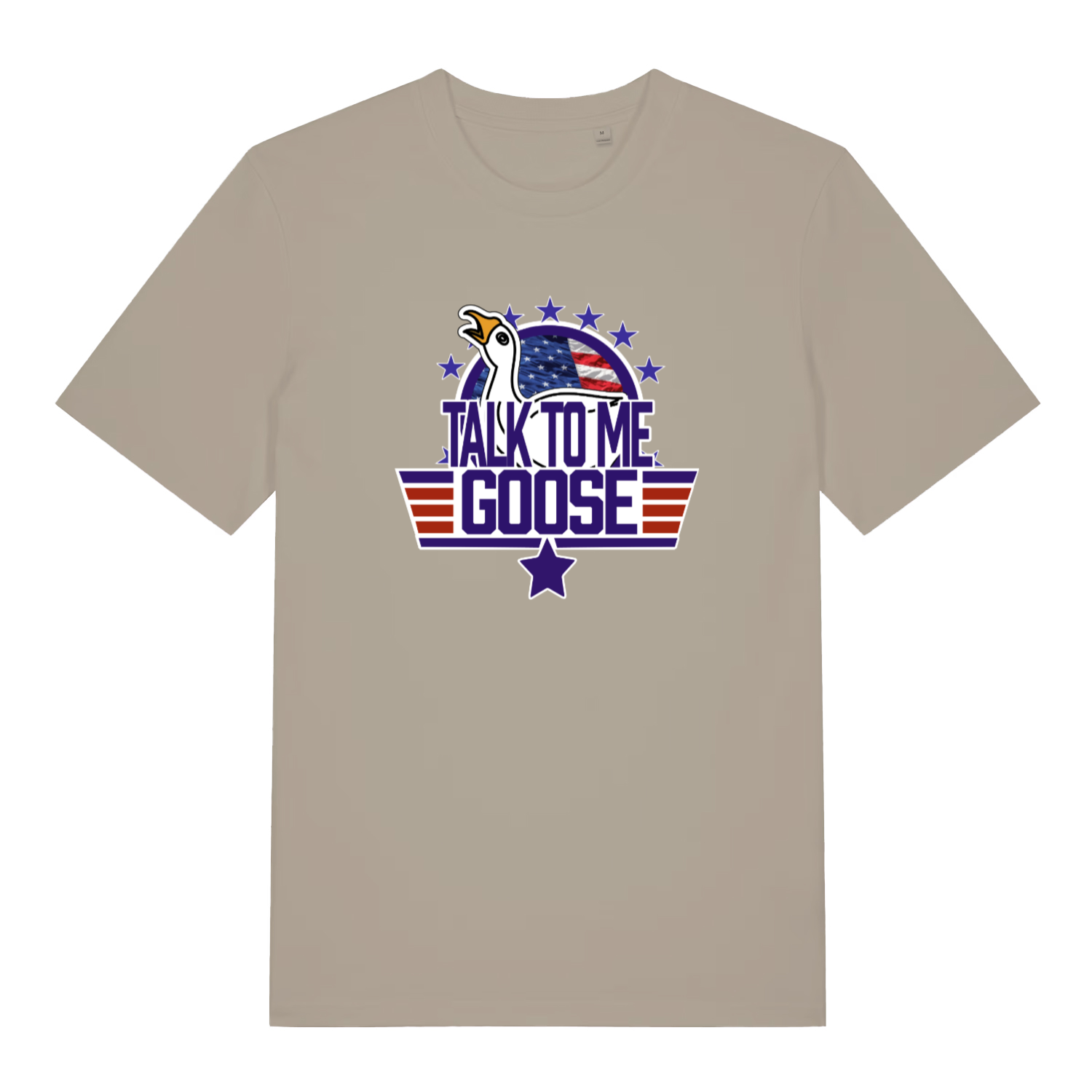 stone movie t-shirt with the graphic of a goose and the slogan 'talk to me goose'