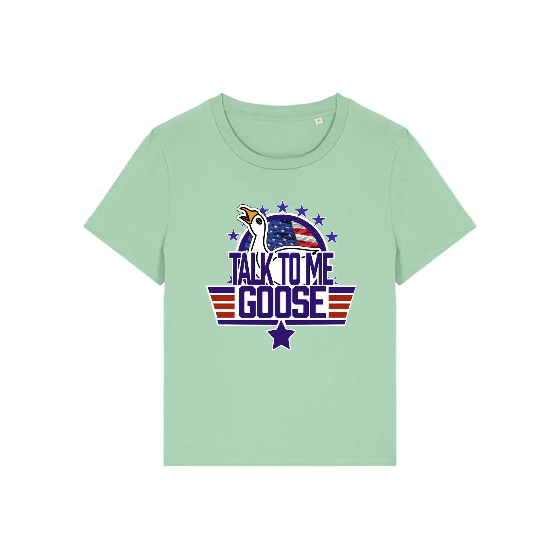 green movie t-shirt with the graphic of a goose and the slogan 'talk to me goose'