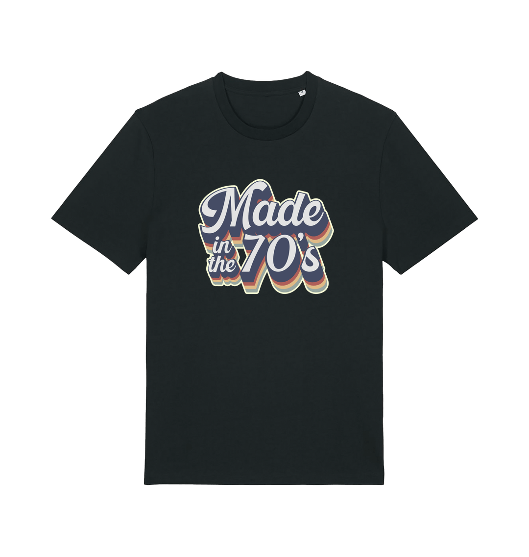 black slogan t-shirt with 'made in the 70's'