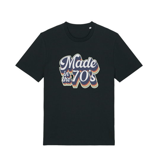 black slogan t-shirt with 'made in the 70's'