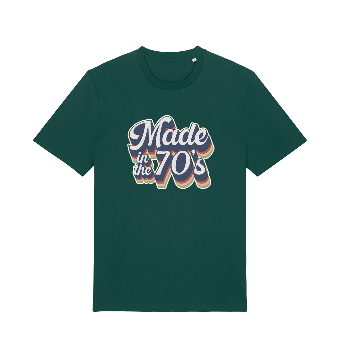 green slogan t-shirt with 'made in the 70's'