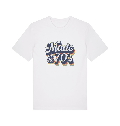white slogan t-shirt with 'made in the 70's'