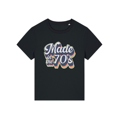 black slogan t-shirt that reads 'made in the 70's'