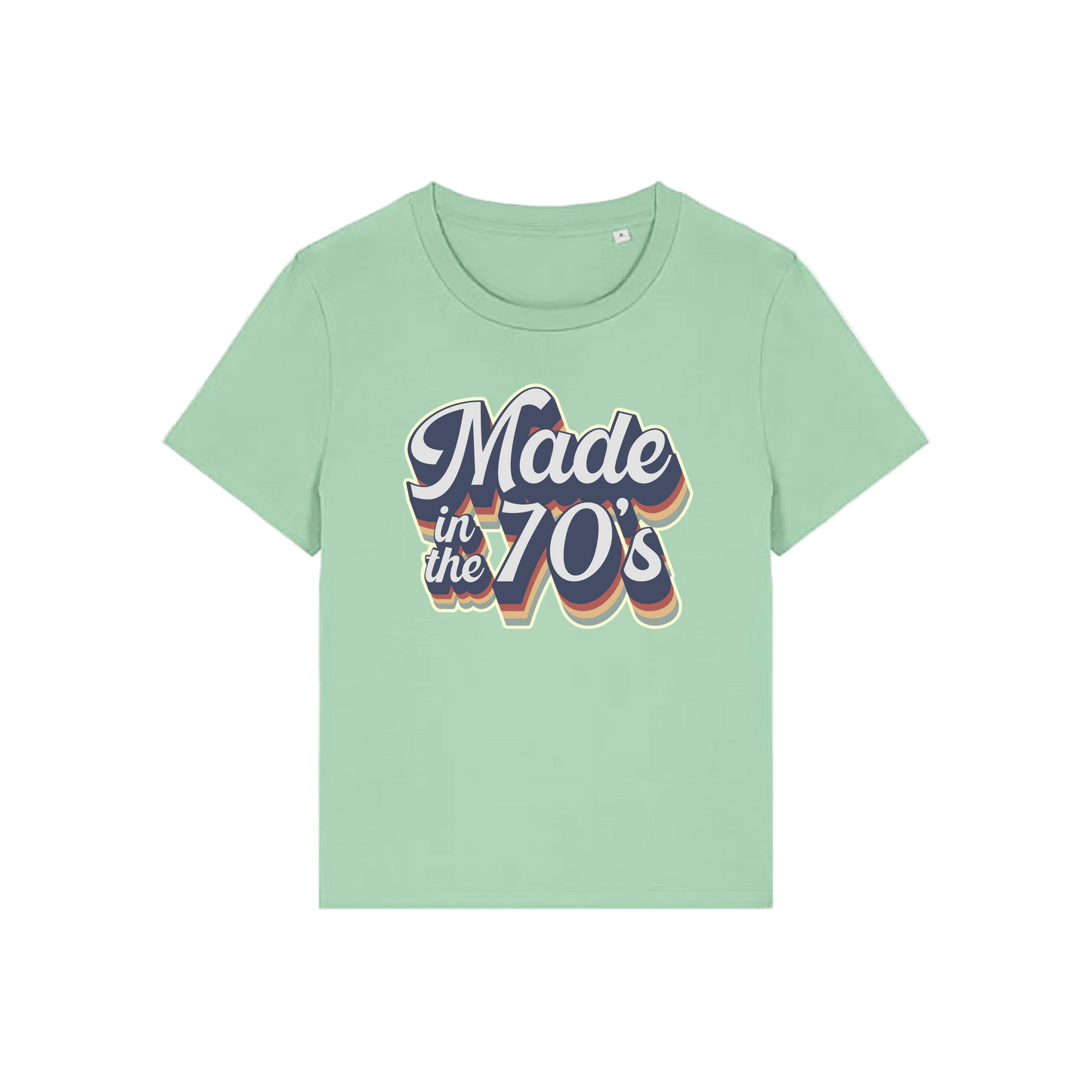 green slogan t-shirt that reads 'made in the 70's'