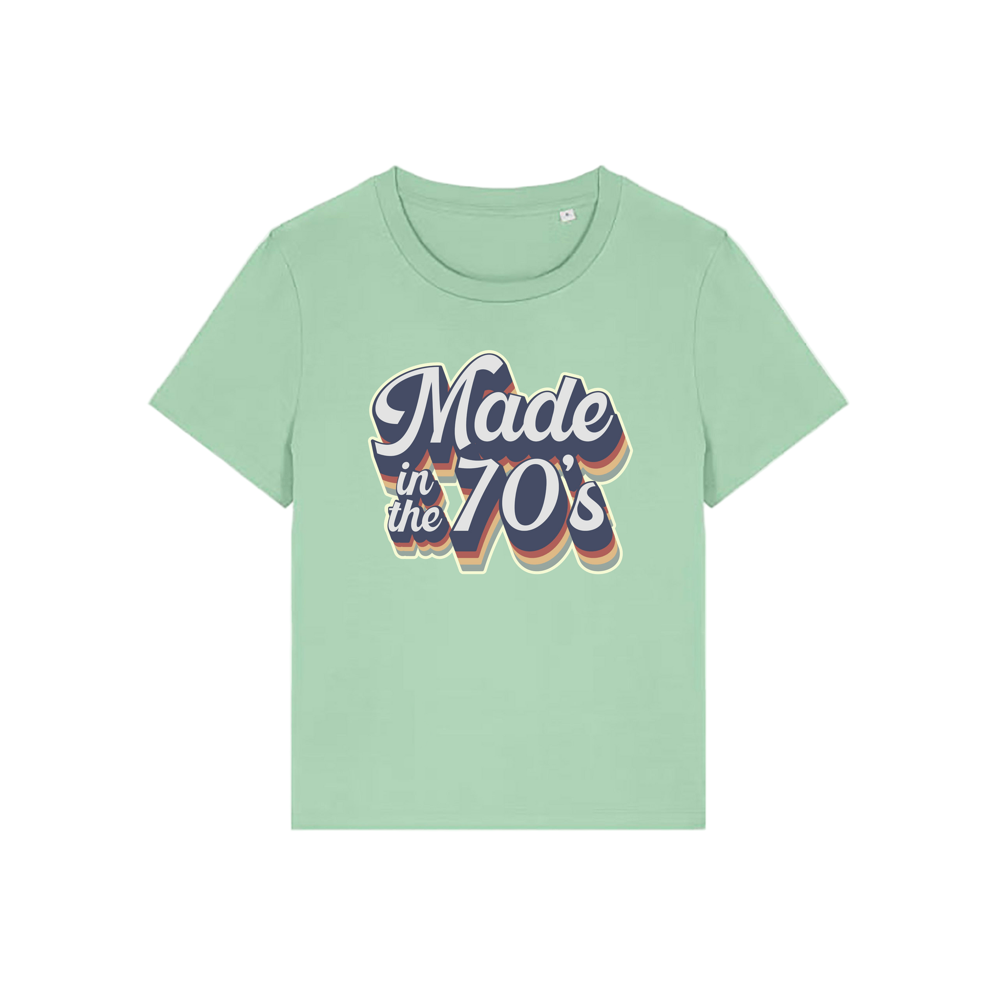 green slogan t-shirt that reads 'made in the 70's'