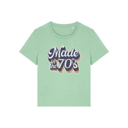 green slogan t-shirt that reads 'made in the 70's'