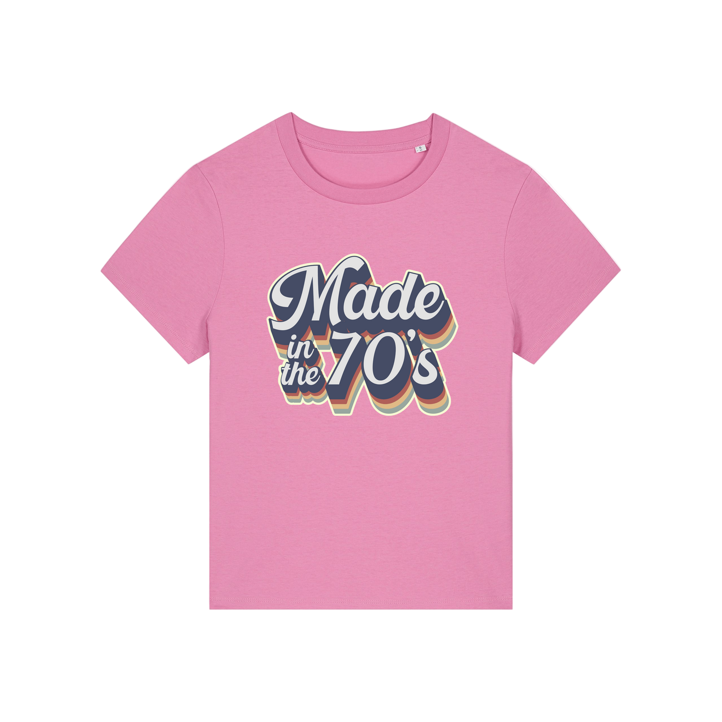 pink slogan t-shirt that reads 'made in the 70's'