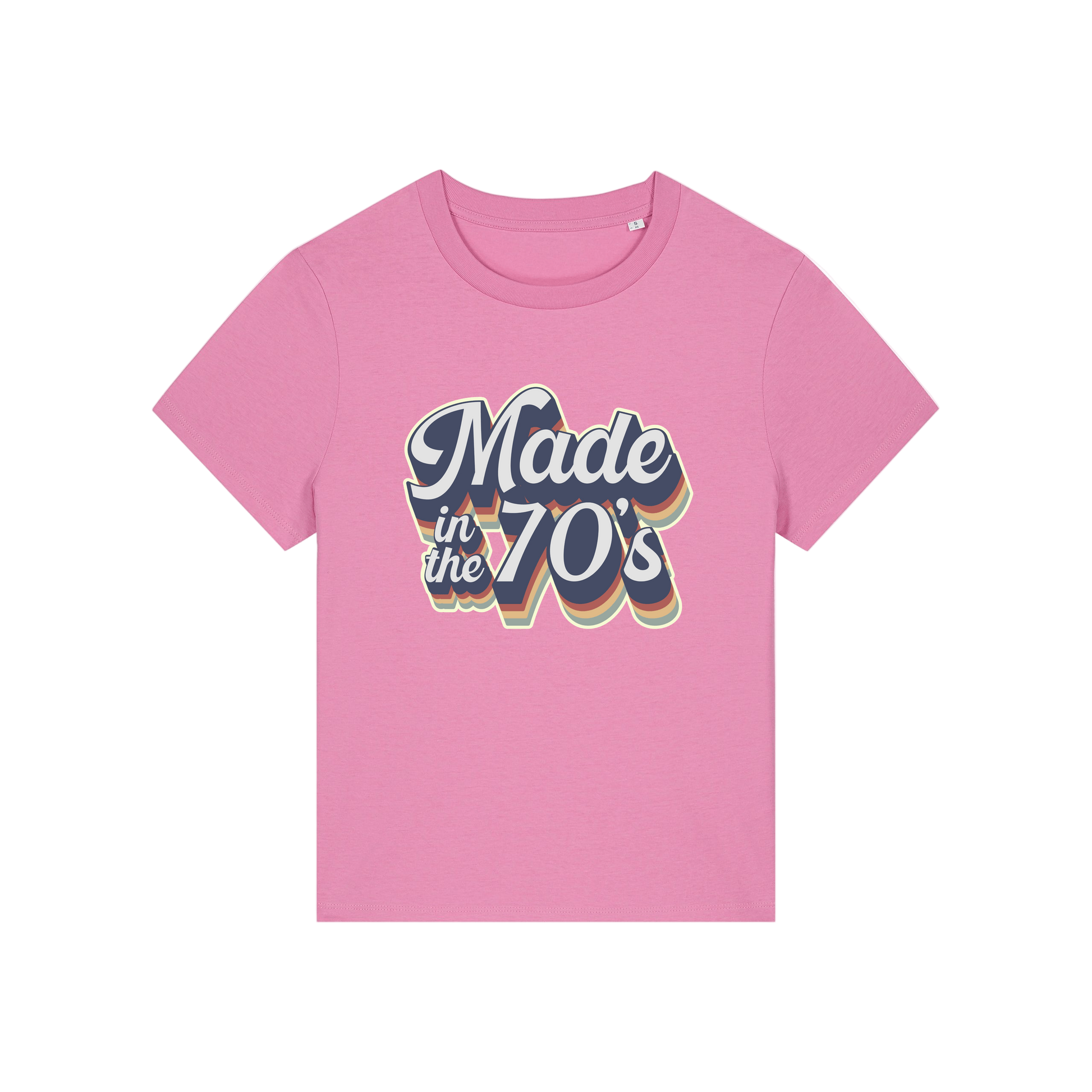 pink slogan t-shirt that reads 'made in the 70's'