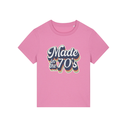 pink slogan t-shirt that reads 'made in the 70's'