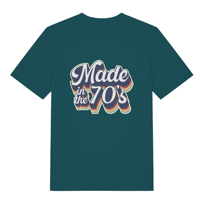 teal women's slogan t-shit with the text 'made in the 70's'