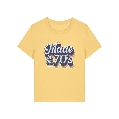 yellow slogan t-shirt that reads 'made in the 70's'