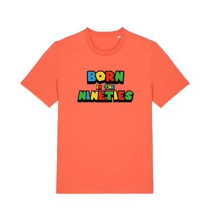 orange slogan t-shirt with 'born in the nineties'