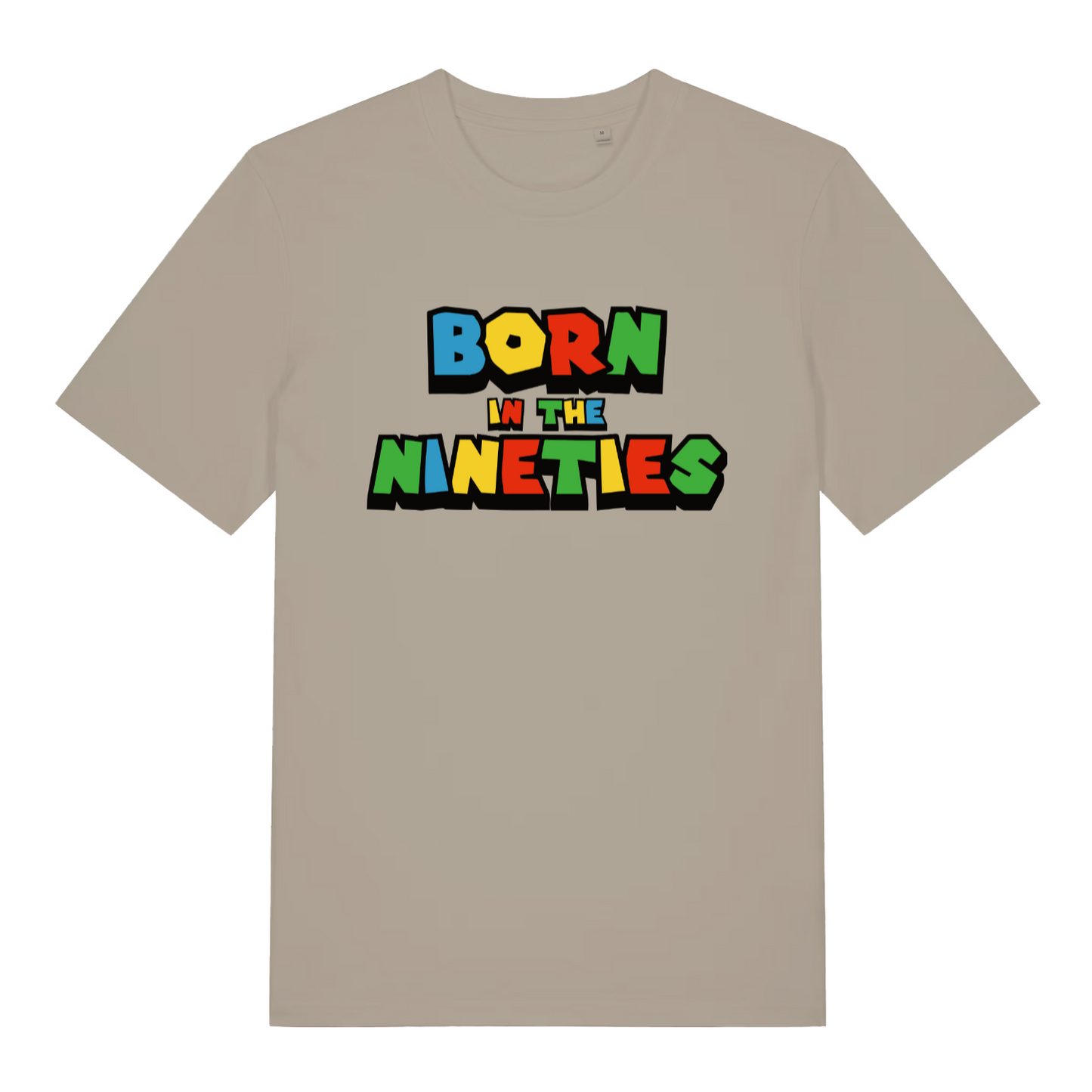 stone slogan t-shirt with the text 'born in the nineties'