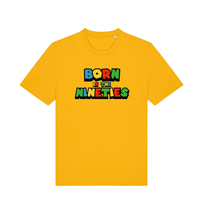 yellow slogan t-shirt with 'born in the nineties'