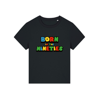 black slogan t-shirt that reads 'born in the nineties'
