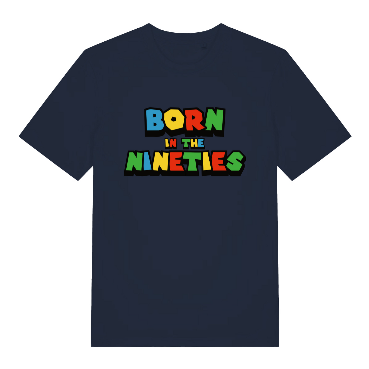 navy women's slogan t-shirt with the text 'born in the nineties'