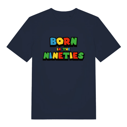 navy women's slogan t-shirt with the text 'born in the nineties'